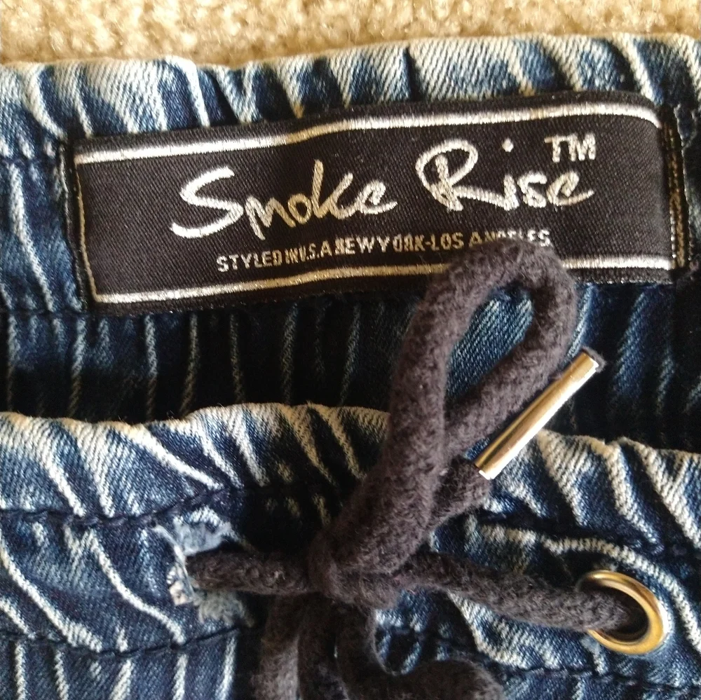 Smoke Rise Jeans Men'38x30 Slim Tapered Fit Distressed Blue Elastic Waist Ham‎